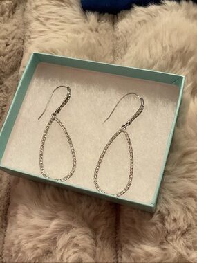 Silver Teardrop Crystal Dangle Earrings